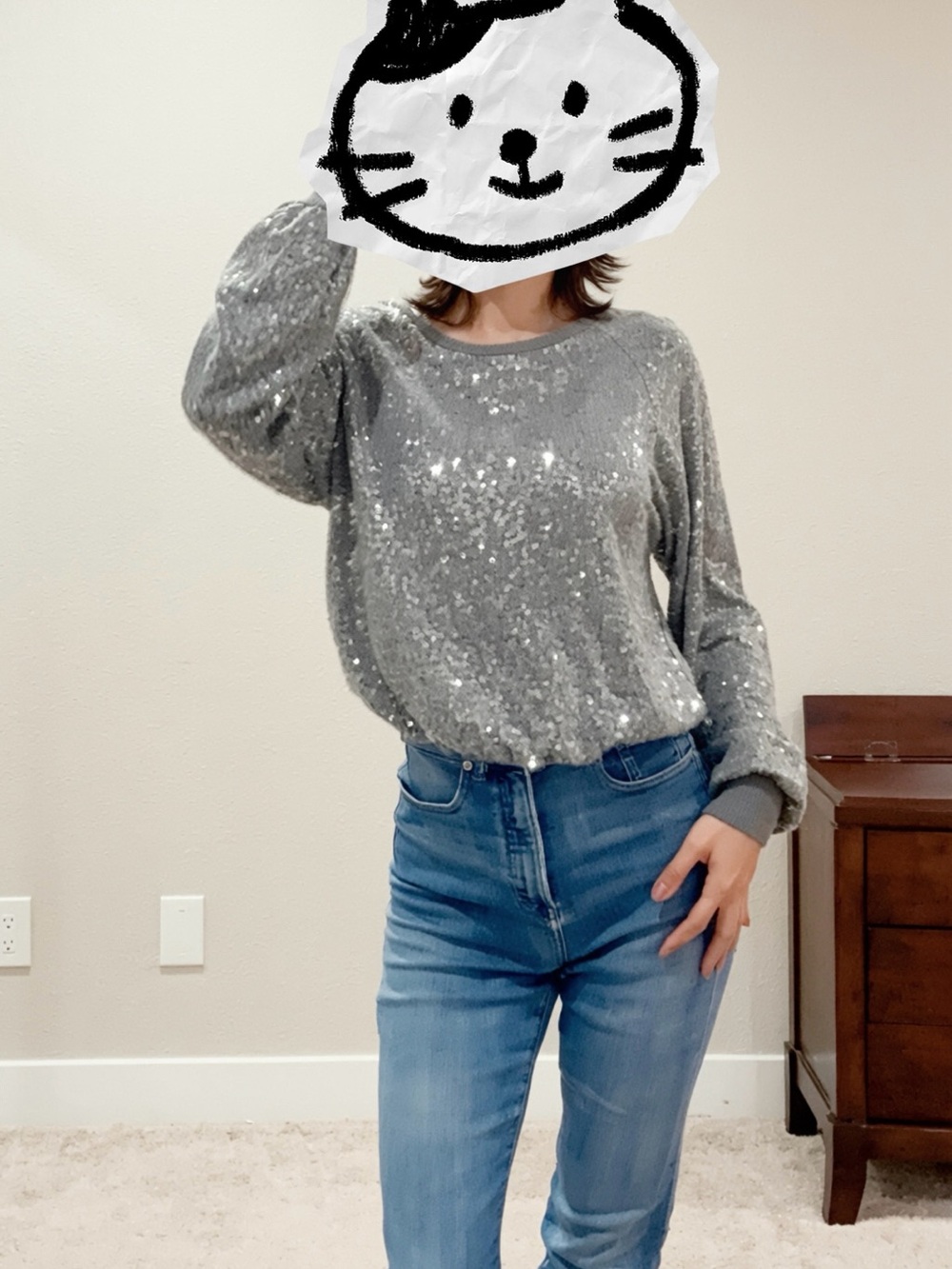 EXPRESS Sequin Sweater – Gray, Size M ✨